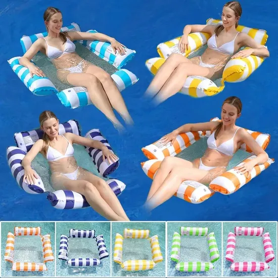 Yx-114 Patterned Inflatable PVC Floating Chair Swimming Pool Mesh Floating Lounger Row - Cyan