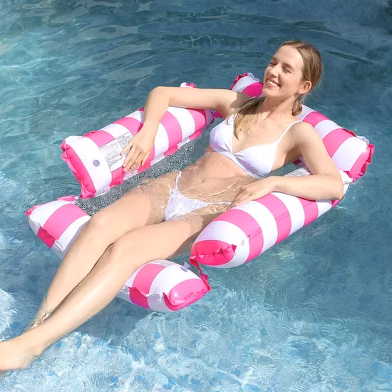 Yx-114 低成形 PVC インフレータブル プールチェア メッシュ フローティング ラウンジャー - シアン